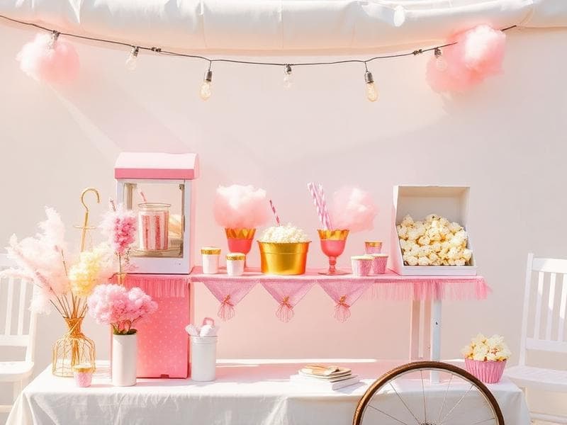 Concession machine rentals from Lollipop Event Rentals set up at an outdoor party in Roseville, CA