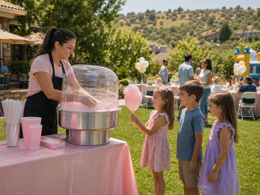 Cotton candy machine rental at a backyard birthday party in El Dorado Hills, CA