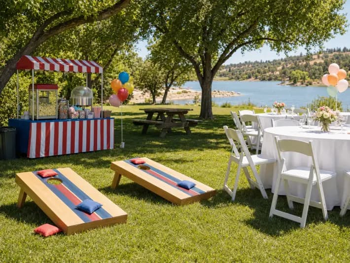 Party rental equipment set up for a family celebration in Folsom, California