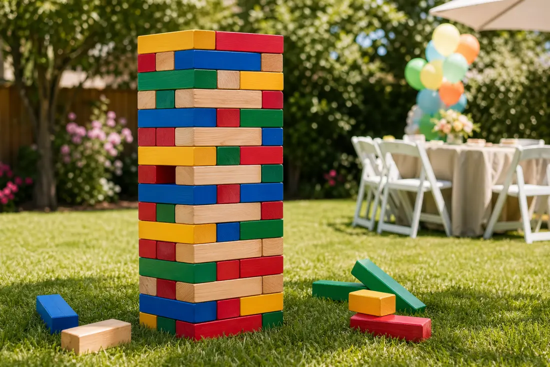 Giant color stack game rental from Lollipop Event Rentals for parties in Folsom and Sacramento