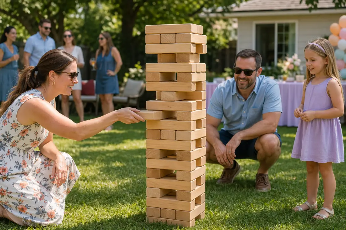 Giant Jenga game rental from Lollipop Event Rentals, a party favorite for backyard events in Folsom, CA