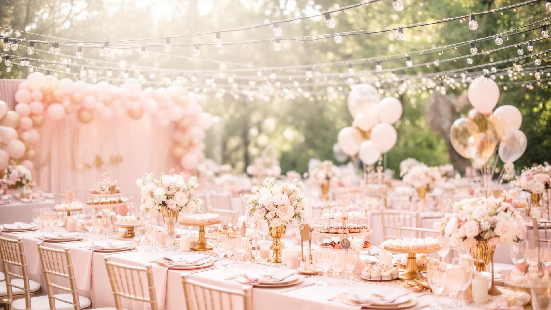 Lollipop Event Rentals party setup with warm, celebratory styling