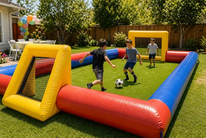 Inflatable soccer game rental from Lollipop Event Rentals for kids' parties in Folsom and Sacramento