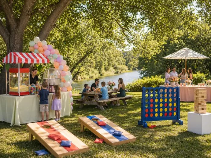 Party rentals set up at an outdoor celebration in Orangevale and Fair Oaks, California
