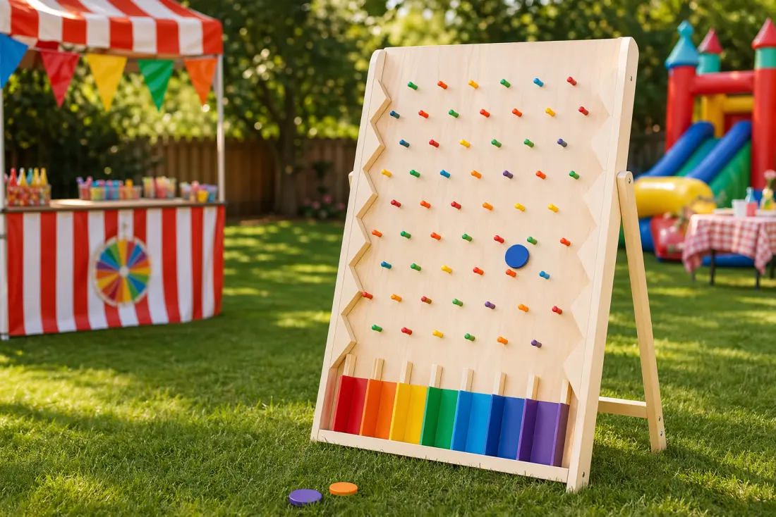 Plinko game rental from Lollipop Event Rentals, a carnival favorite for backyard parties in Folsom, CA