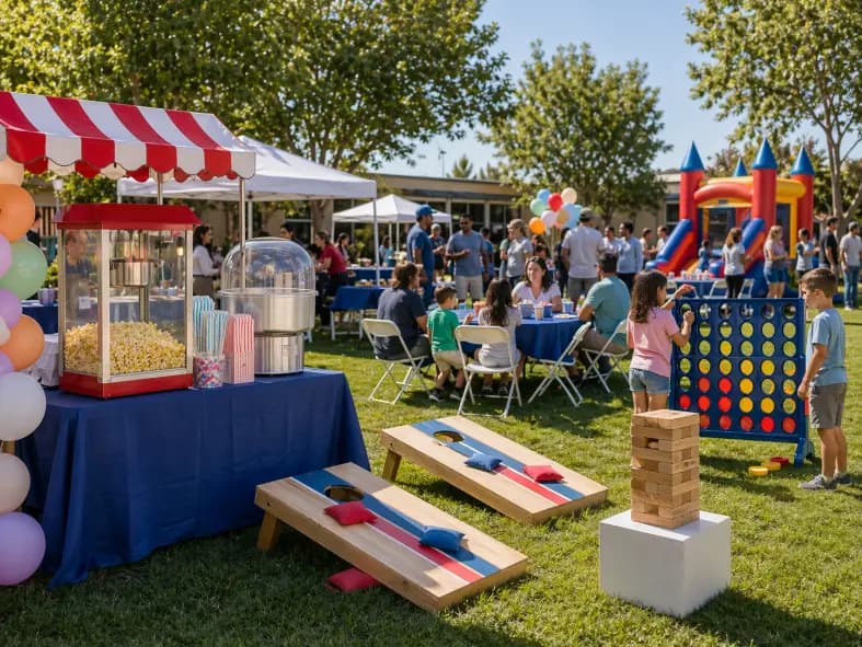 Concession machine and yard game rentals at a community event in Rancho Cordova, CA
