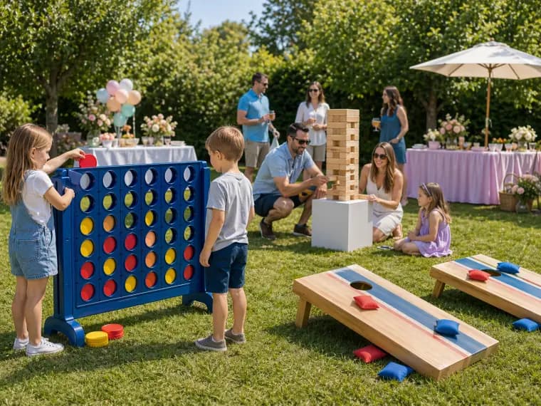 Giant yard games rental at a family event in Roseville, California