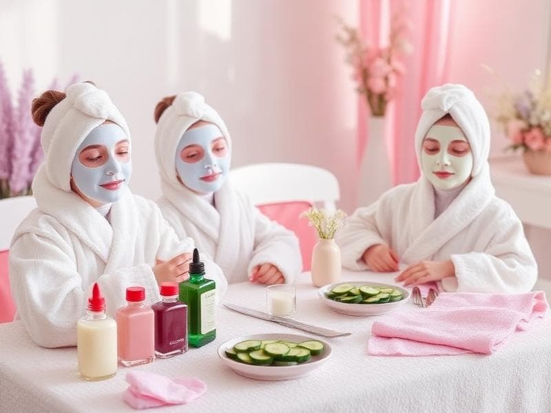 Kids spa party setup with robes, face masks, and pampering supplies from Lollipop Event Rentals in Roseville, CA