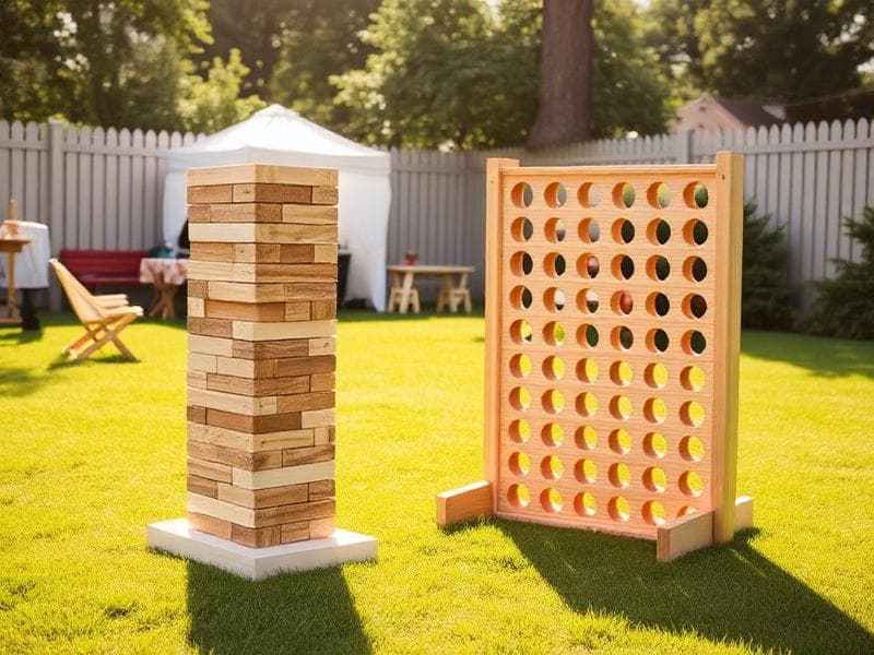 Yard game rentals from Lollipop Event Rentals at a backyard party in Roseville, CA
